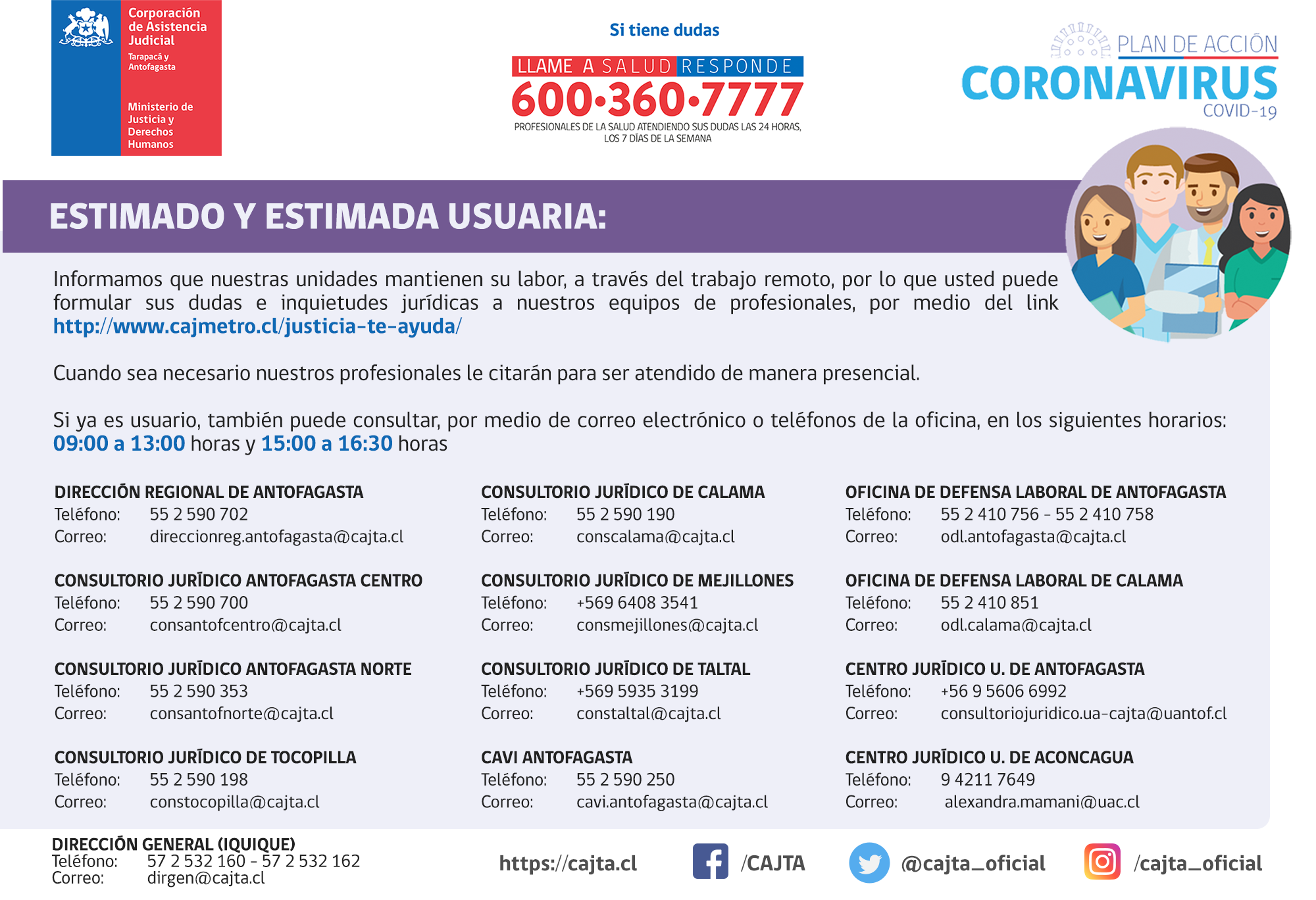 Información importante para la Región de Antofagasta