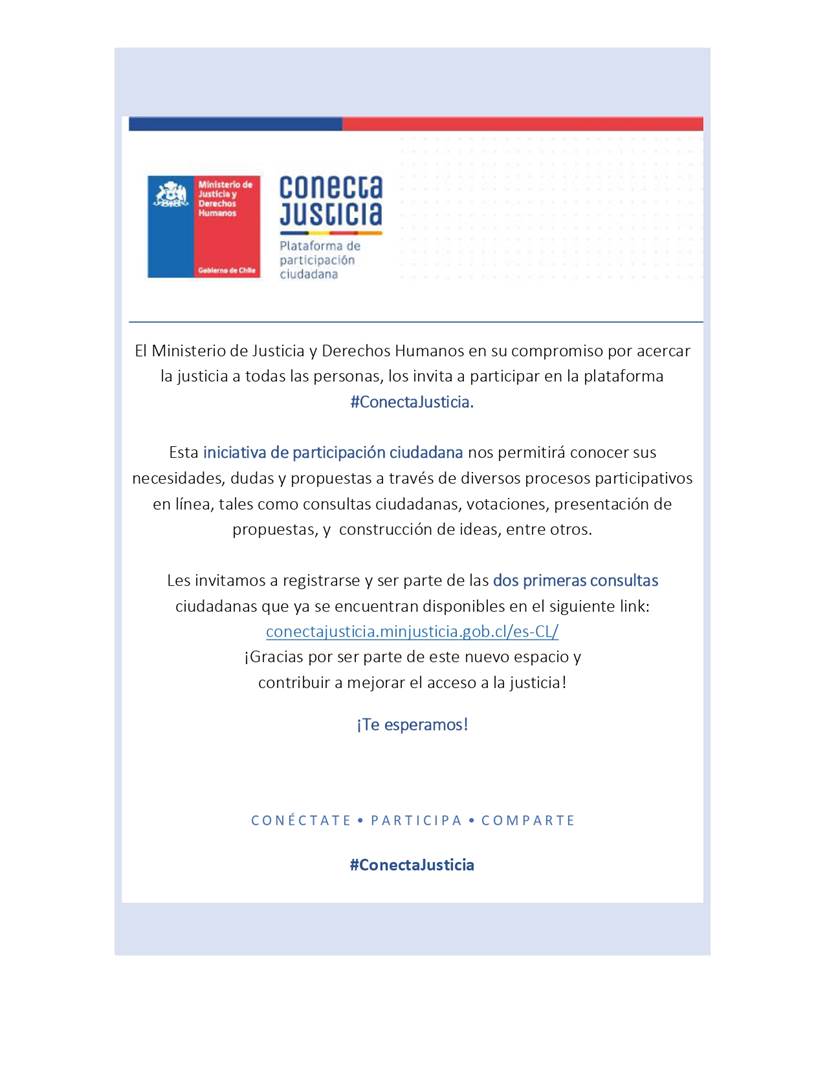 El Ministerio de Justicia y Derechos Humanos invita a participar en la plataforma #ConectaJusticia.