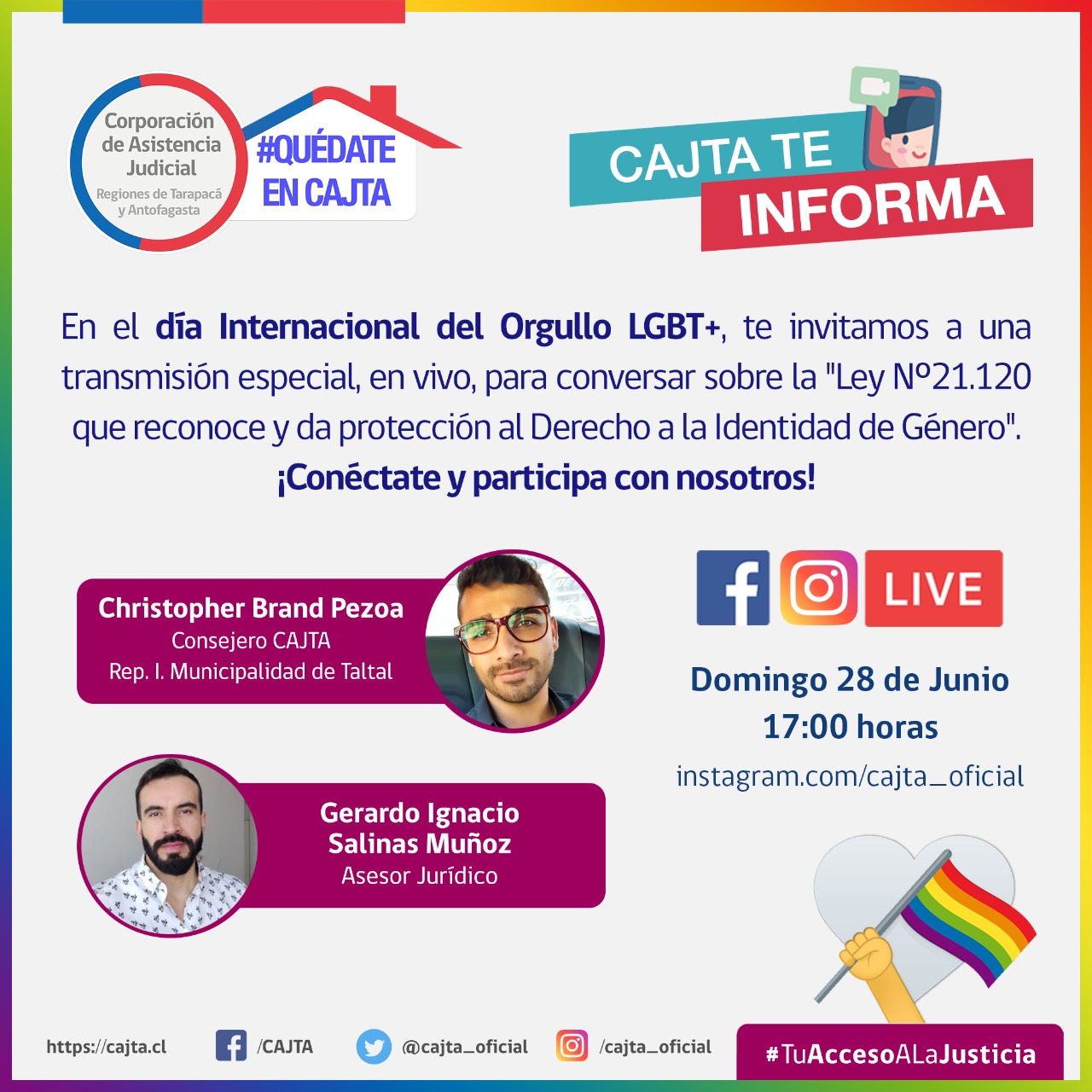 Hoy domingo 28 de junio, Día del Orgullo LGBT+ invitamos a un Programa Especial vía Instagram Live