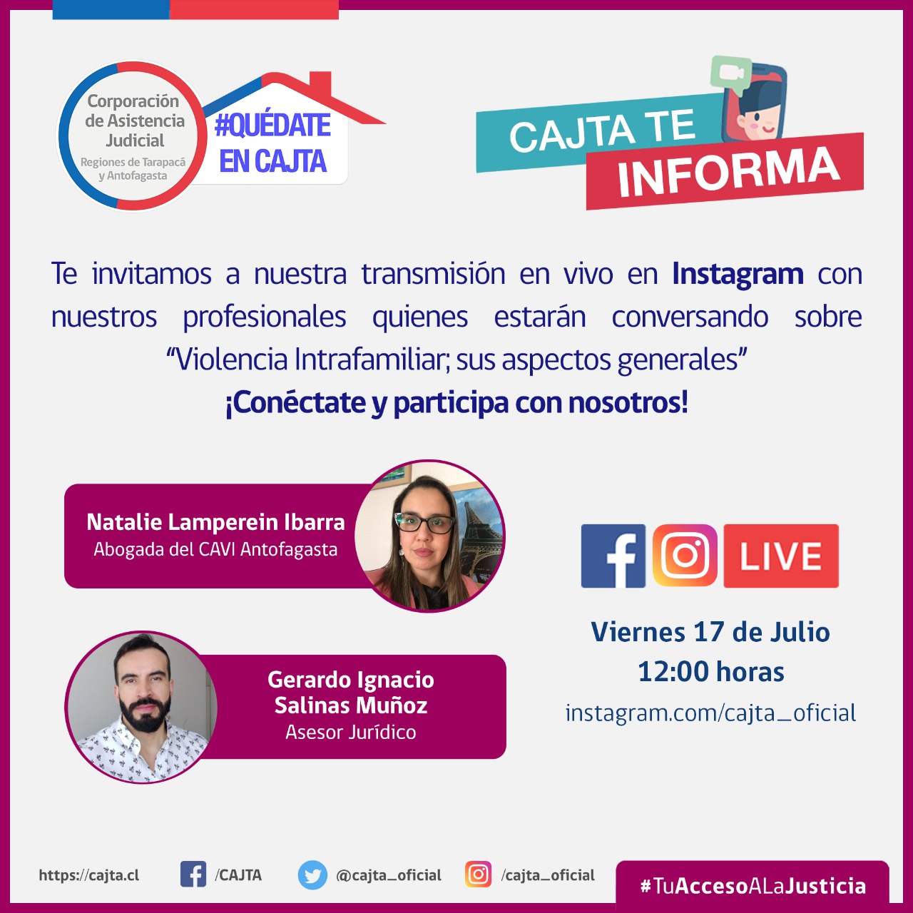 En Instagram Live : “Violencia Intrafamiliar, sus aspectos generales", viernes 17 de julio