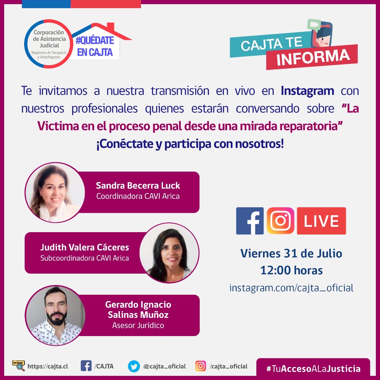 Invitamos a nuestro Instagram y Facebook Live