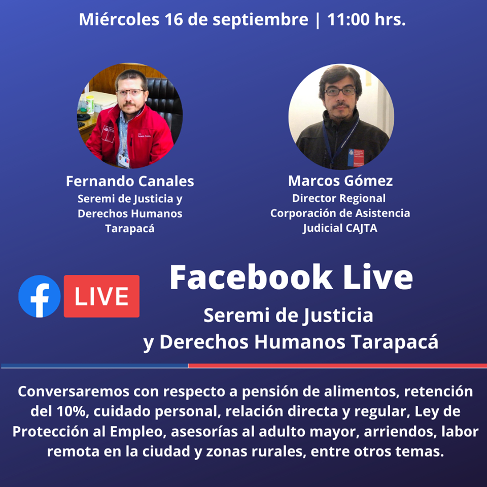 Facebook Live de la Seremi de Justicia y Derechos Humanos de Tarapacá
