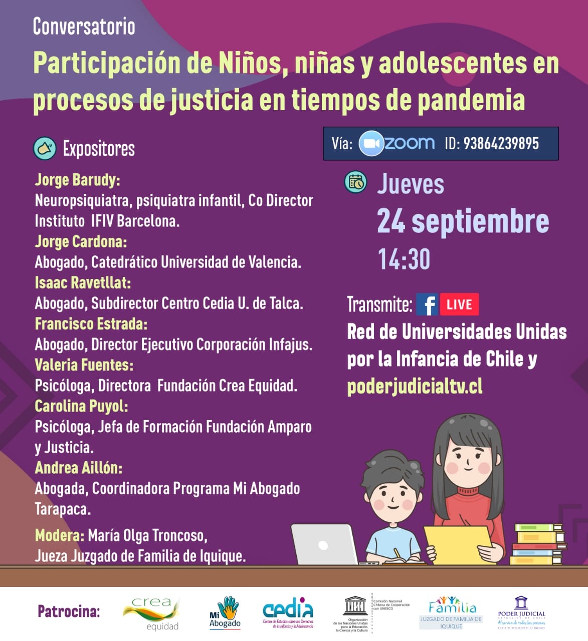 Invitamos al conversatorio: "Participación de niños, niñas y adolescentes en procesos de justicia en tiempos de pandemia"