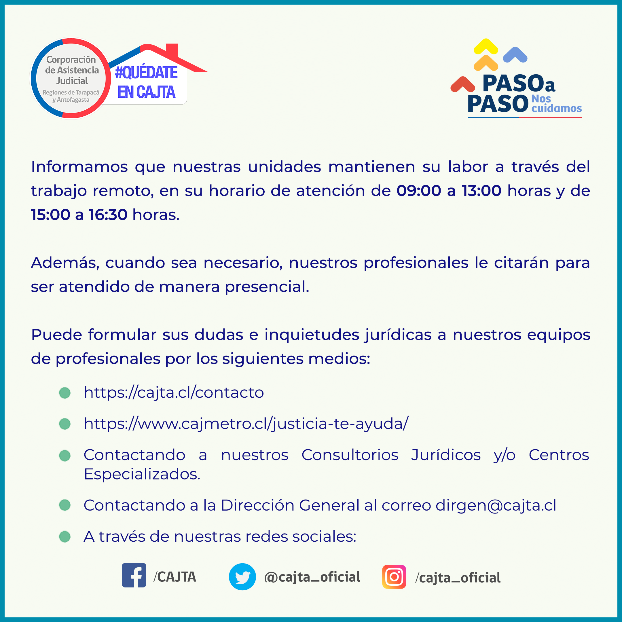 Atención de la CAJTA en  las Regiones de ARICA Y PARINACOTA, TARAPACÁ Y ANTOFAGASTA