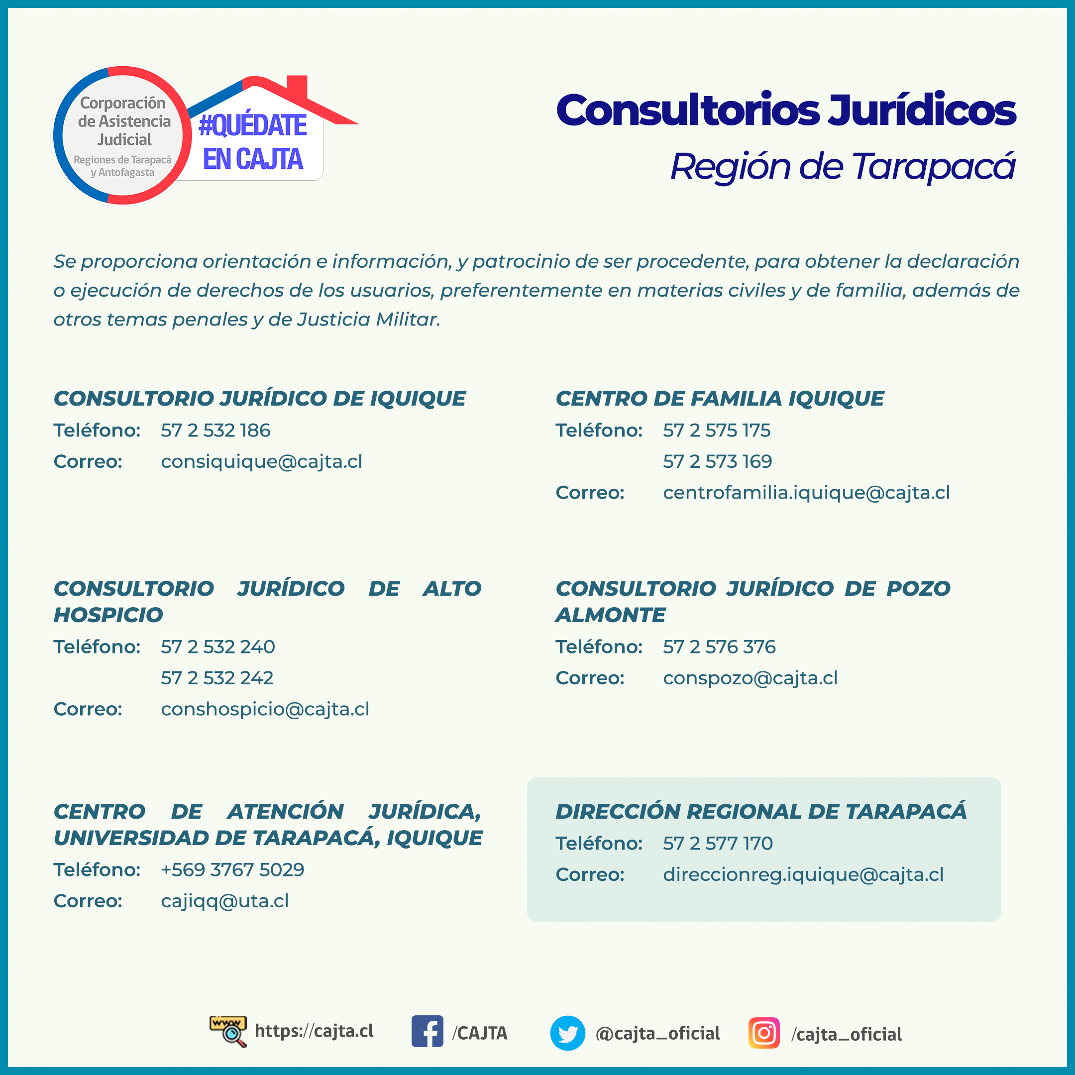 CONSULTORIOS JURÍDICOS DE LA REGIÓN DE TARAPACÁ