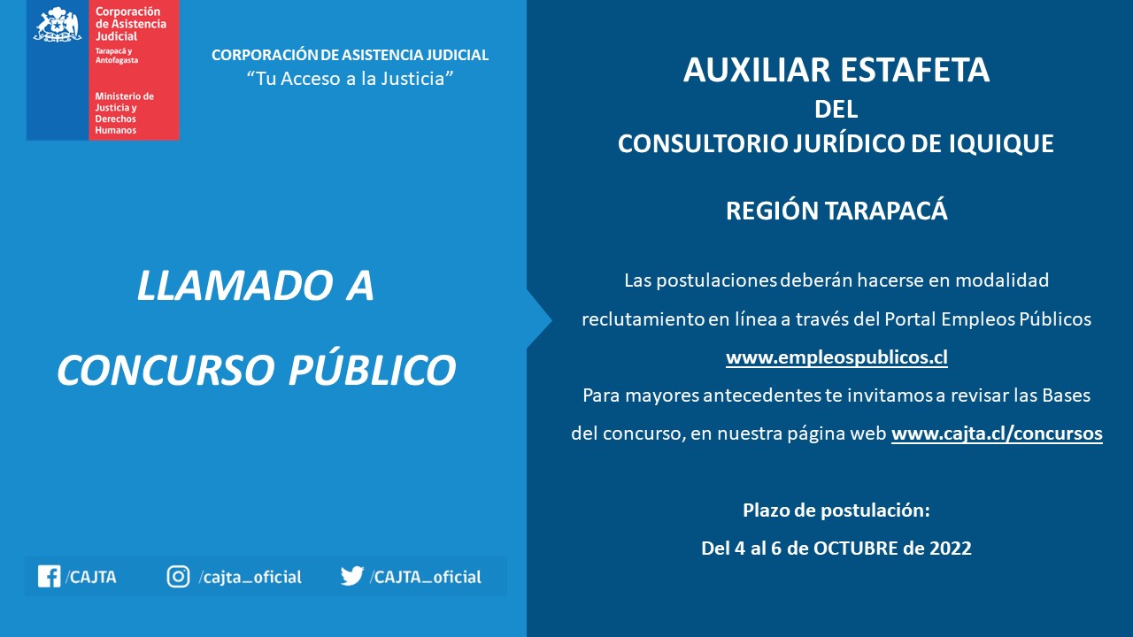 Llamado a concurso público, para Auxiliar Estafeta en Consultorio Jurídico de Iquique