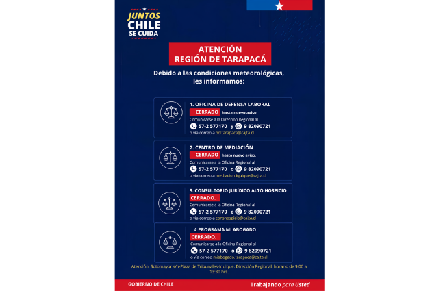 ATENCIÓN REGIÓN DE TARAPACÁ: INFORMACIÓN ACTUALIZADA