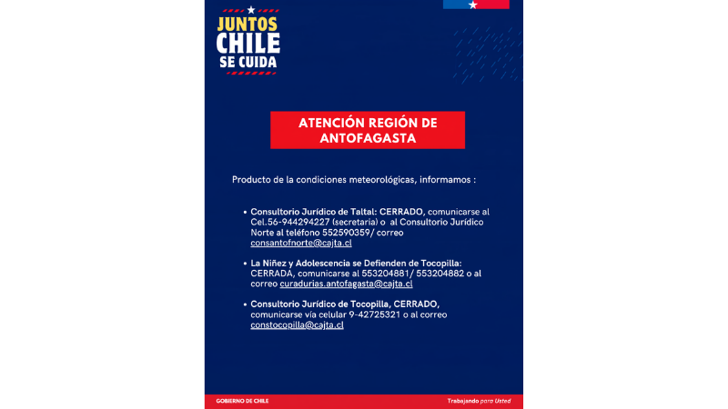 ATENCIÓN REGIÓN DE ANTOFAGASTA/ INFORMACIÓN ACTUALIZADA AL 19 DE AGOSTO DE 2026