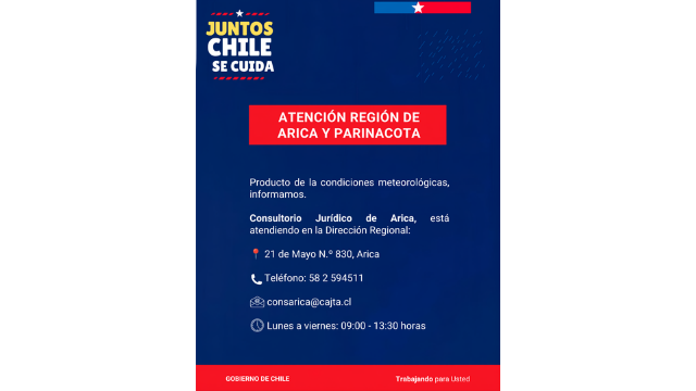 ATENCIÓN REGIÓN DE ARICA Y PARINACOTA | INFORMACIÓN ACTUALIZADA AL 19 DE AGOSTO DE 2026