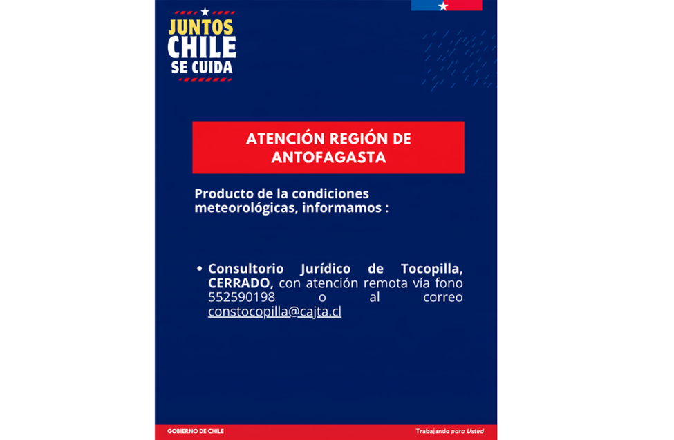 ATENCIÓN REGIÓN DE ANTOFAGASTA. INFORMACIÓN ACTUALIZADA AL 27 DE AGOSTO DE 2026
